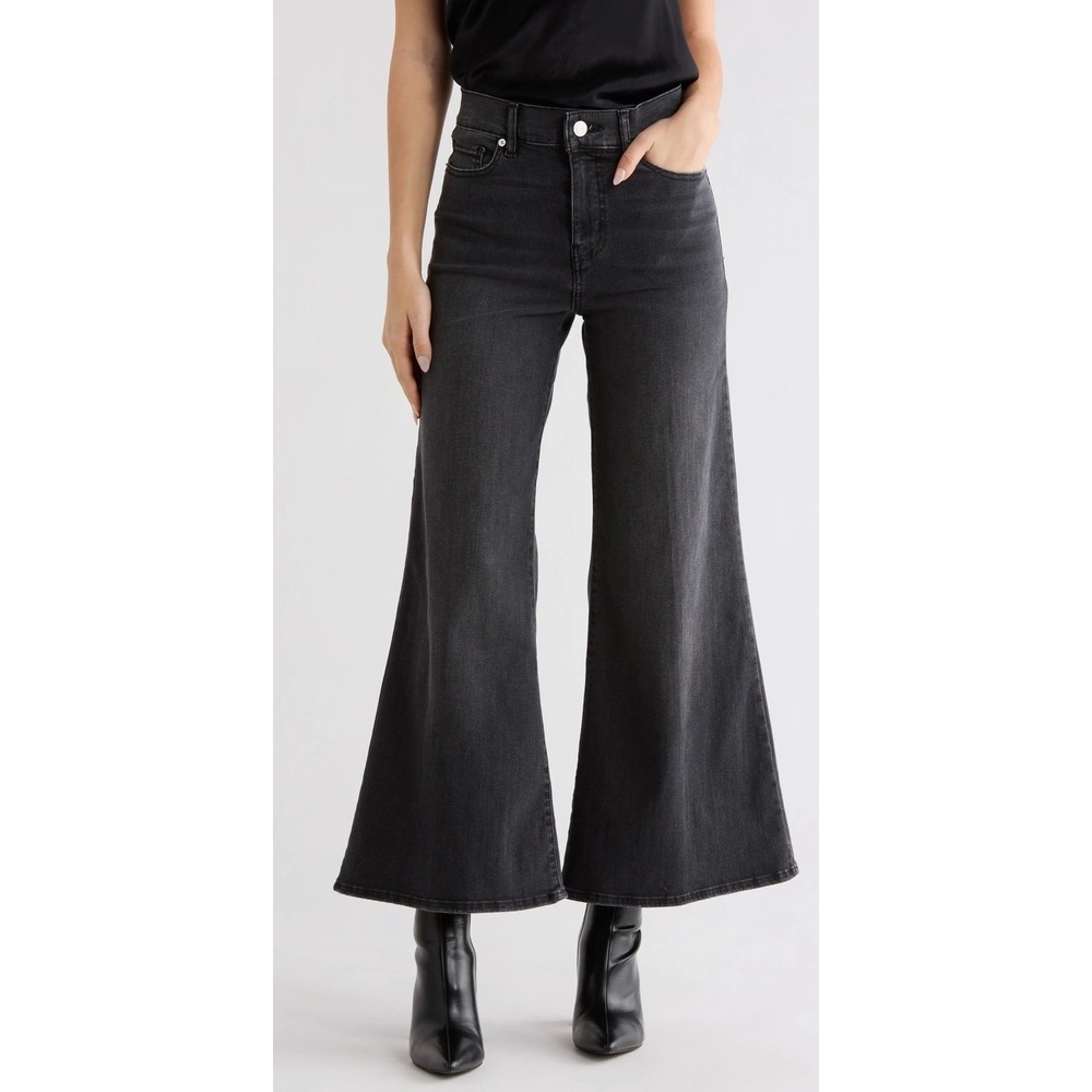 FRAME Le Palazzo High‎ Rise Wide Leg Jeans Broken Washed Black Size 29 OPLPPC292